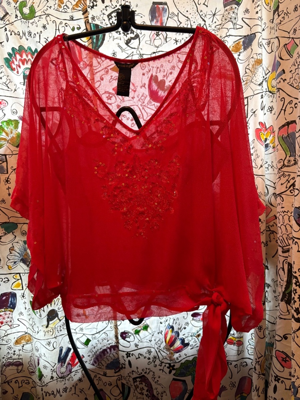 ecologie 100% silk bat-wing beaded top.